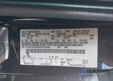 2013 Ford Escape Se from USA, damaged, VIN 1FMCU0GX0DUD03830